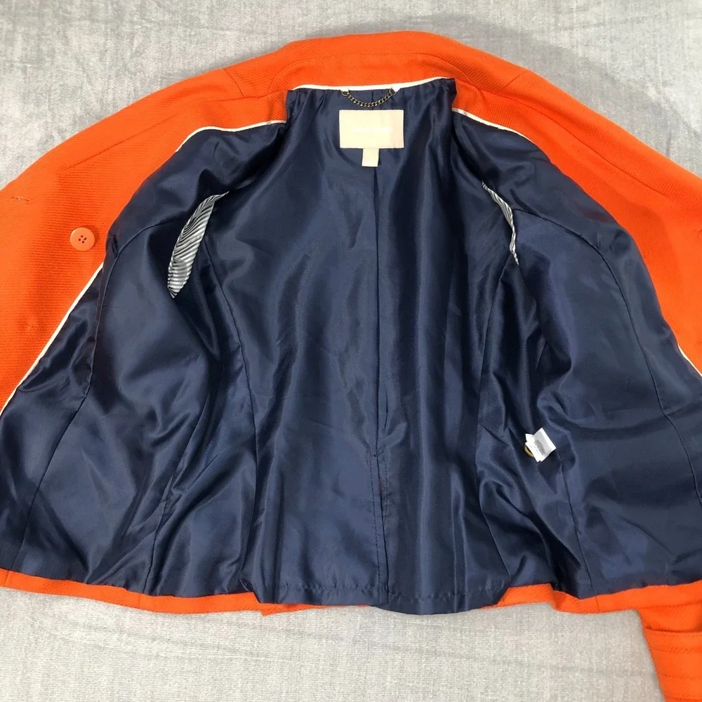 Banana Republic Jacket Women Small Orange Double Breasted Pea Coat Gold Buttons